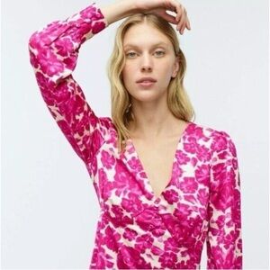 J.Crew deep vneck button front floral satin top 2